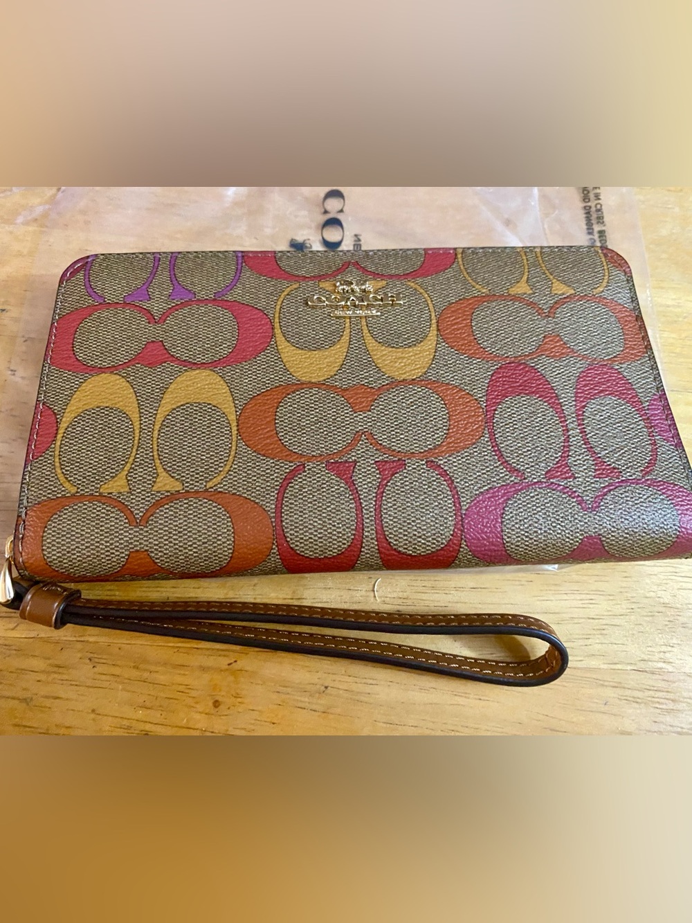 New Coach Large Phone Wallet in Rainbow Signature Canvas (Style No. C1872)
